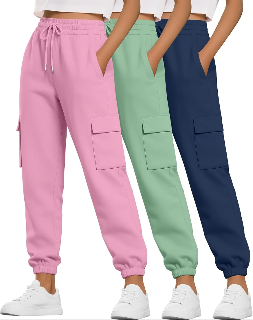 3 Pack Women's Cargo Sweatpants Joggers Pants Causal Gym Athletic Workout High Waist Bottom Y2k Fall Outfits with Pocket