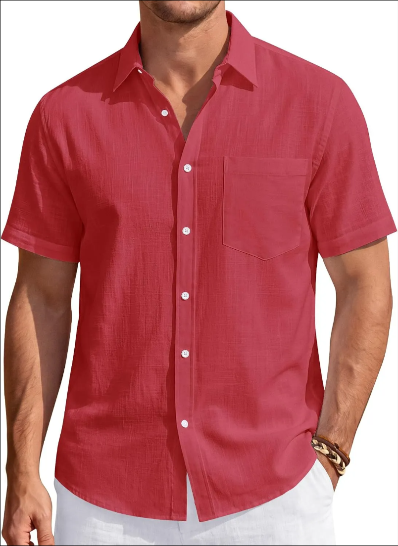 Men's Linen Short Sleeve Shirts Cotton Casual Lightweight Button Down Shirt Beach Vacation Summer Tops with Pocket