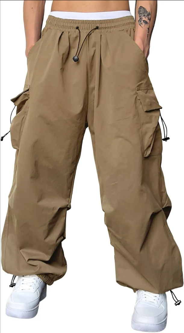 Men's Baggy Cargo Pants Trendy Casual Parachute Pant Loose Fit Harem Joggers with Pockets for Streetwear