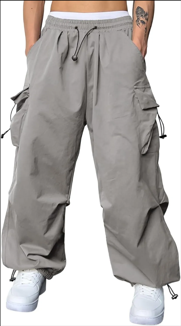 Men's Baggy Cargo Pants Trendy Casual Parachute Pant Loose Fit Harem Joggers with Pockets for Streetwear