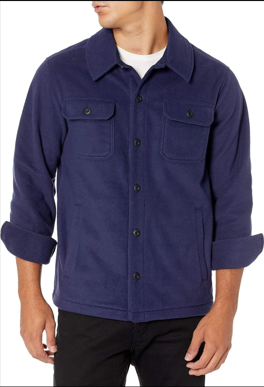 Men's Long-Sleeve Polar Fleece Shirt Jacket for Winter
