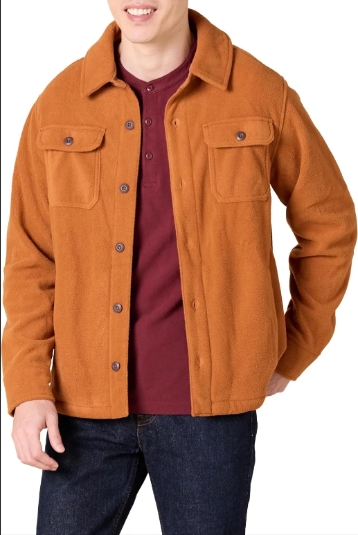 Men's Long-Sleeve Polar Fleece Shirt Jacket for Winter