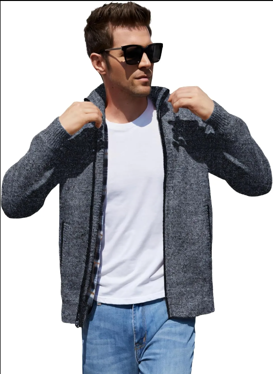 Men's Casual Slim Full Zip Thick Knitted Cardigan Sweaters with Pockets