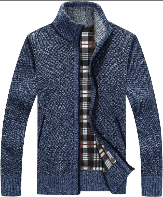 Men's Casual Slim Full Zip Thick Knitted Cardigan Sweaters with Pockets