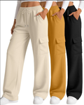 3 Pack Women's Cargo Sweatpants Wide Leg Baggy Loose Elastic Drawstring Pants Casual Athletic Joggers with 4 Pockets