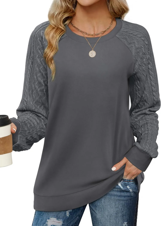 Sweatshirts for Women Crewneck Cable Knit Sleeve Sweaters Lightweight Fashion 2025