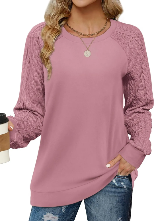 Sweatshirts for Women Crewneck Cable Knit Sleeve Sweaters Lightweight Fashion 2025