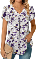 Women's Summer Tunic Tops Dressy Casual Chiffon Blouses Plus Size Short Sleeve T-Shirts for Leggings